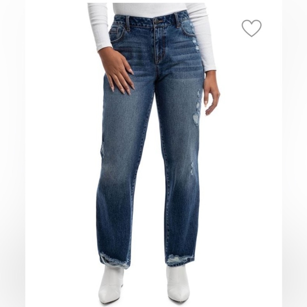 1822 DENIM Minna Distressed Straight Leg Jeans No Gap Waistband Baggy Loose NWT - Picture 14 of 16